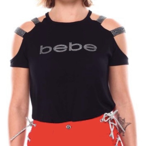 Bebe Rhinestone Cold Shoulder Top - Picture 2 of 8